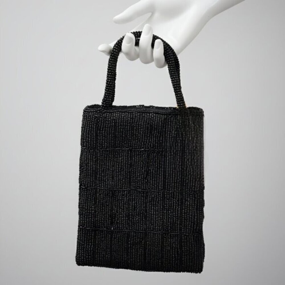 NWT KK'SARTIQUE Black Beaded Mini Evening Bag Vintage Y2K Double Handle Purse